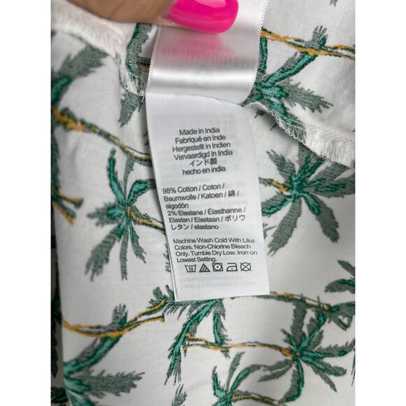 J. Crew Poplin Button Front Palm Tree Short sleeve Bow Tie Top Size Large - Picture 8 of 10
